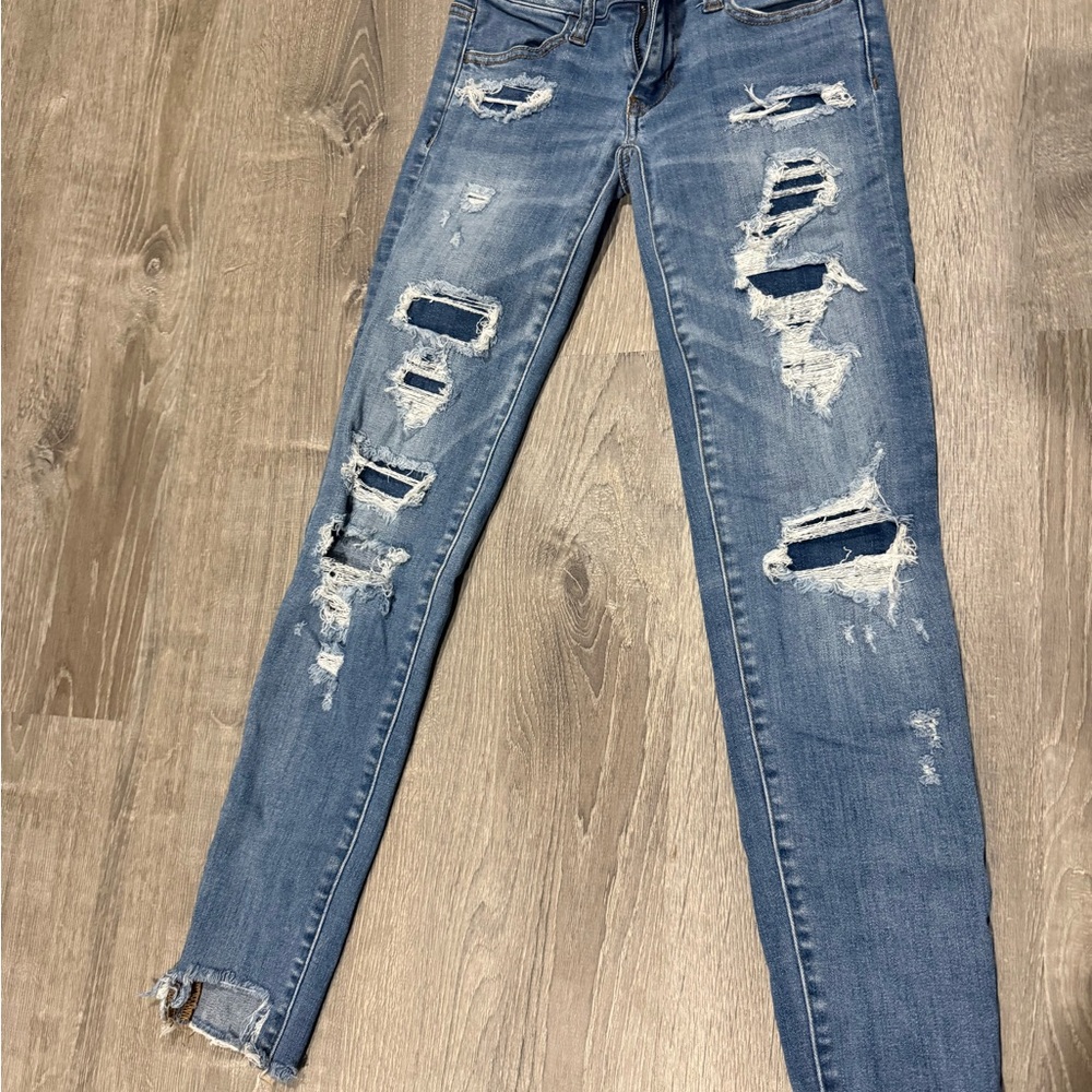 American Eagle Outfitters Ripped Blue Skinny Jeans 00 Regular